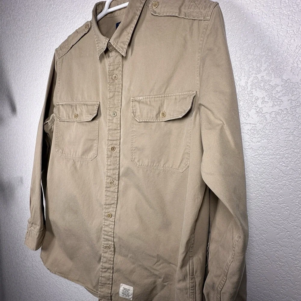 Polo Ralph Lauren Surplus Div Army Military Safari Button Up Distress LRG FLAW